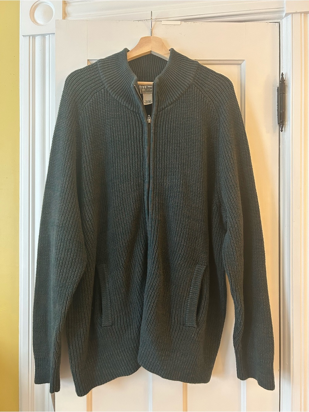 L.L. Bean Men's Full-Zip Ribbed Sweater Jacket - Teal Green